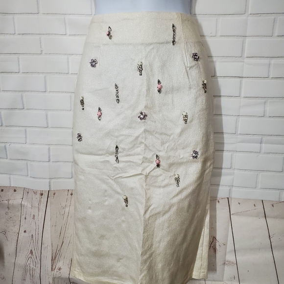 Do & Be Pearl White Faux Leather Rhinestone Pencil Skirt - Picture 2 of 12